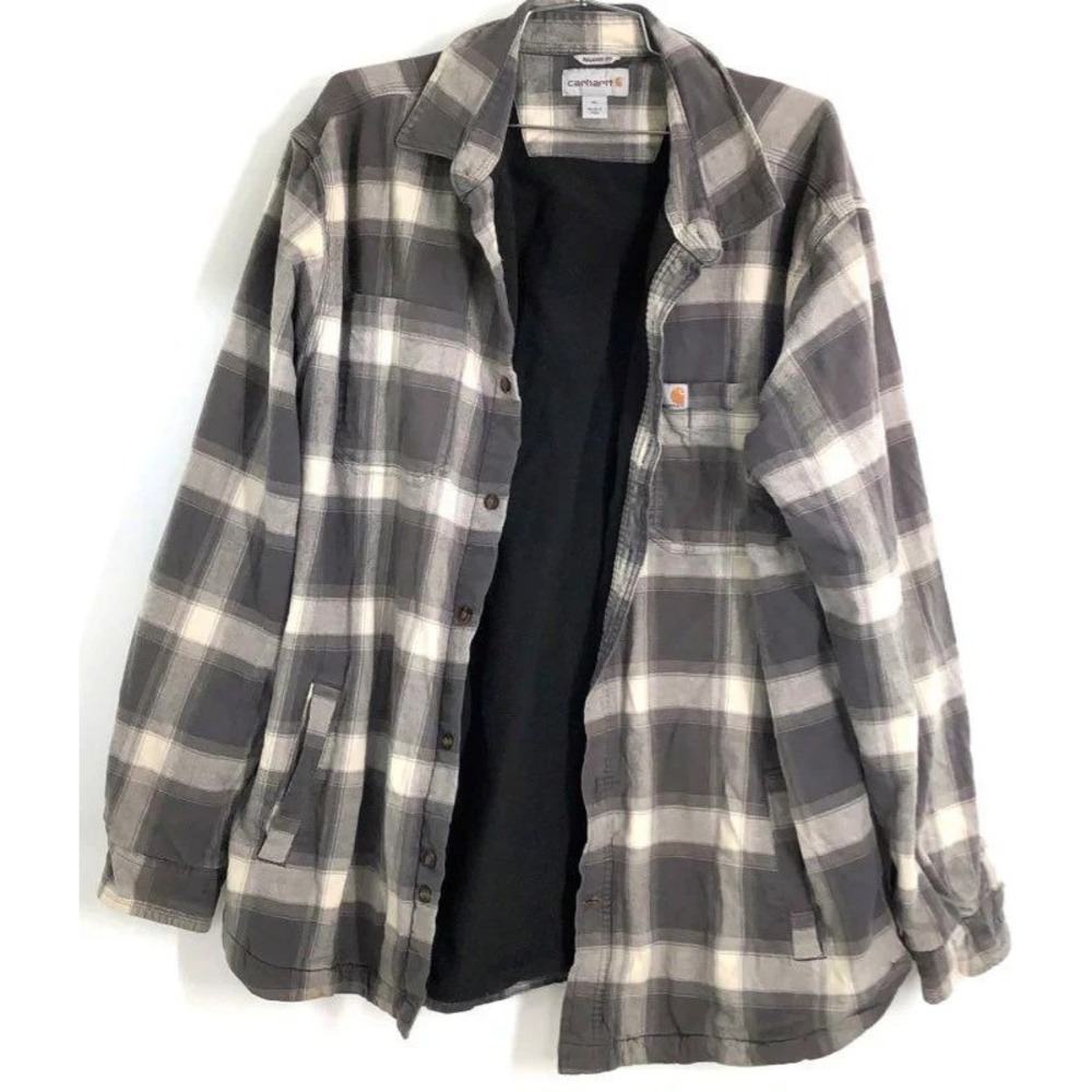 Carhartt Relaxed Fit Men XL Gray Plaid Fleece Lined Rugged Flex Shirt Jacket